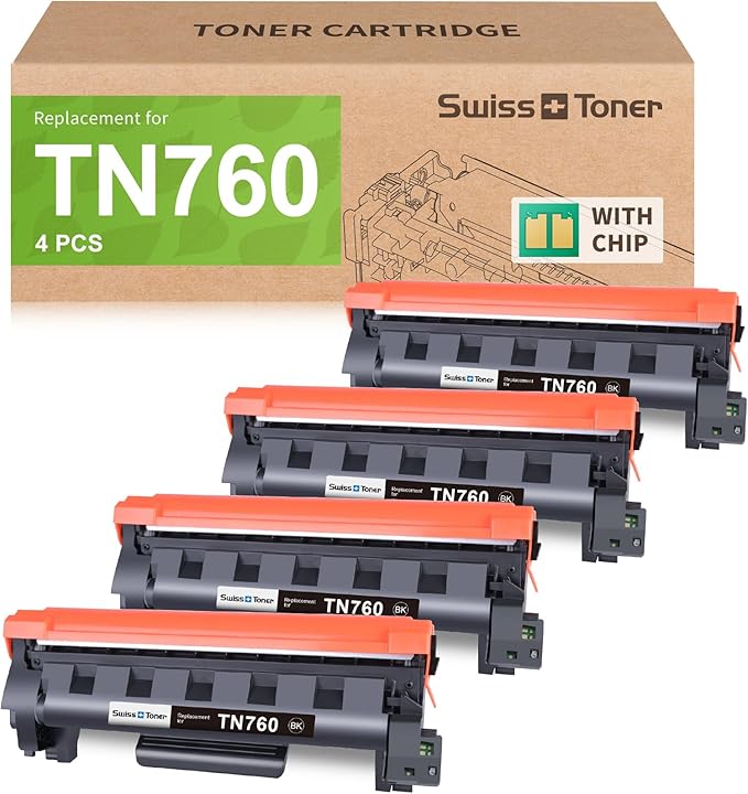 Compatible Toner Cartridge Replacement for Brother TN760 TN-760 TN730/760 TN-730 High Yield MFC-L2710DW MFC-L2750DW HL-L2395DW HL-L2370DW DCP-L2550DW HL-L2390DW HL-L2350DW Printer Black, 4 Pack