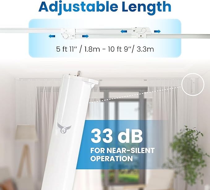 Osprey Smart Curtain Track, Single-Piece Motorized Rod, Adjustable Length, Quiet Heavy-Duty Motor, Remote & App Control, Compatible with Alexa & Google Assistant, Ceiling or Wall Mounted