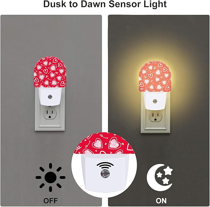 sndheke Valentine's Day Love Words and Arrow Night Light for Kids, Red Love Hearts Night Light Plug in with Dusk to Dawn Sensor,0.5w Energy Saving Nightlight for Hallway Stairway Kitchen Bedroom