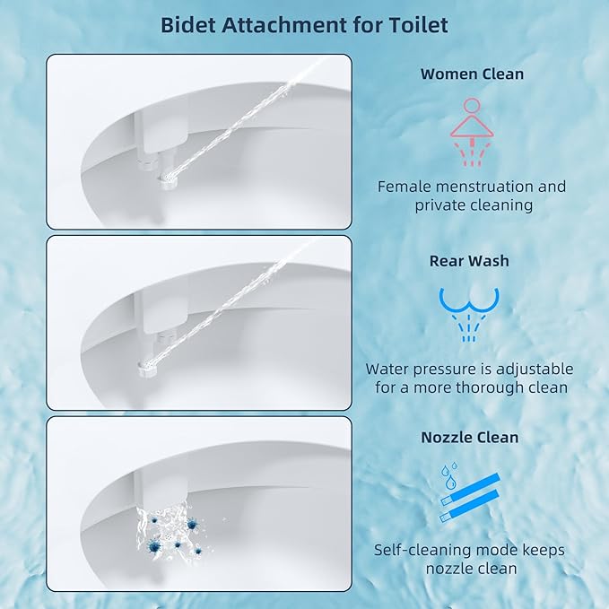 Hibbent Bidet Attachment for Toilet, Self Cleaning Dual Nozzle, Hot & Cold Water Spray Non-Electric Mechanical Bidet Toilet Seat for Rear or Female Washing Sanitizing, Adjustable Water Pressure, White