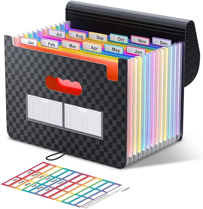 ThinkTex Accordion File Organizer, 12 - Pocket Expanding File Folders for Paper Receipts, Bills & Taxes Organizer, Portable Letter/A4 Size Document Holder for School, Office, Home with Colorful tabs