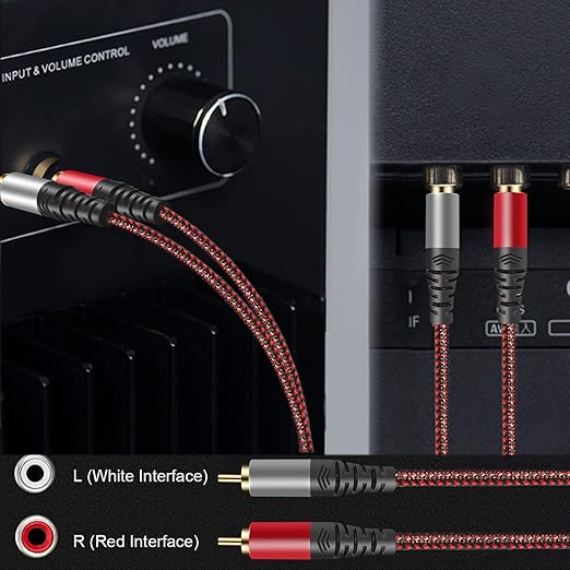 Tiierzon RCA Cable 6Ft,2Rca Male to 2-RCA Male Audio Stereo Subwoofer Cable [Hi-Fi Sound] Nylon-Braided Auxiliary Audio Cord for Home Theater, HDTV, Amplifiers, Hi-Fi Systems,Speakers and etc (6Ft)