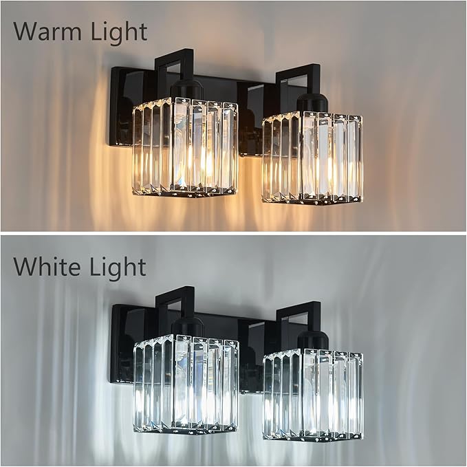 FDPBY Modern Bathroom Vanity Light 2-Lights Plating Black Vanity Light Crystal Wall Light Bathroom Light Fixtures