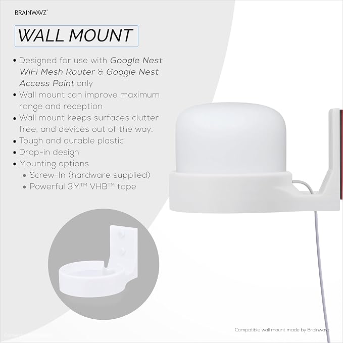 BRAINWAVZ Wall Mount for Google Nest Router & Nest WiFi Point, Adhesive & - Image 6