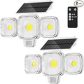 ESLIGHTION Solar Motion Sensor Outdoor Lights, 3 Modes LED Security Flood Light with Remote Control, IP65 Waterproof Solar Powered Outside Wall Light for Garden Patio Garage Yard (White, 2 Pack)