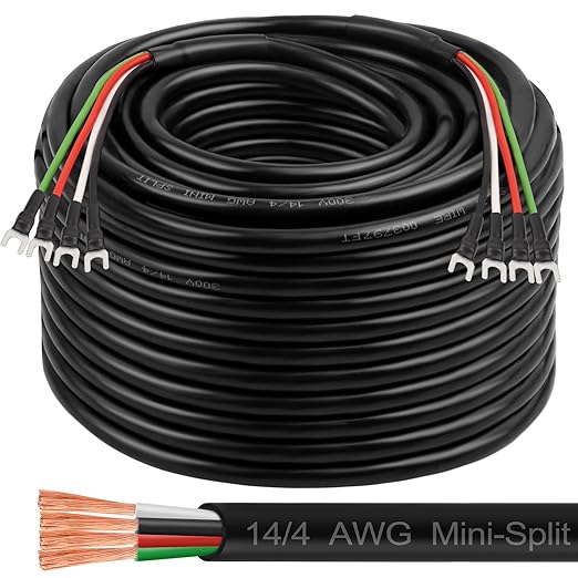 MOOKEERF 14/4 AWG Mini-Split Cable - 250FT 14 AWG 4 Conductor Control Cable 300V Stranded Oxygen-Free Pure Copper Wire for Mini Split Air Conditioner,Heat Pump,HVAC Systems and Speaker Systems