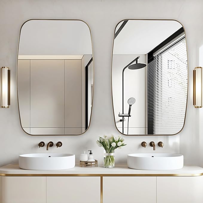 Oval Mirrors for Bathroom, 24"×36" Gold Vanity Mirror with Stainless Steel Metal Frame, Brushed Gold Oblong Bathroom Wall Mounted Modern Mirror for Over Sink