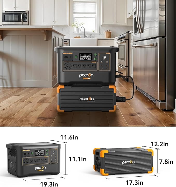 Pecron Portable Power Station F3000LFP with 3072Wh Extra Battery, 200W Solar Panel*1, 3072Wh Solar Camping Generator, 3600W Solar Generator for RV, Home Use, CPAP