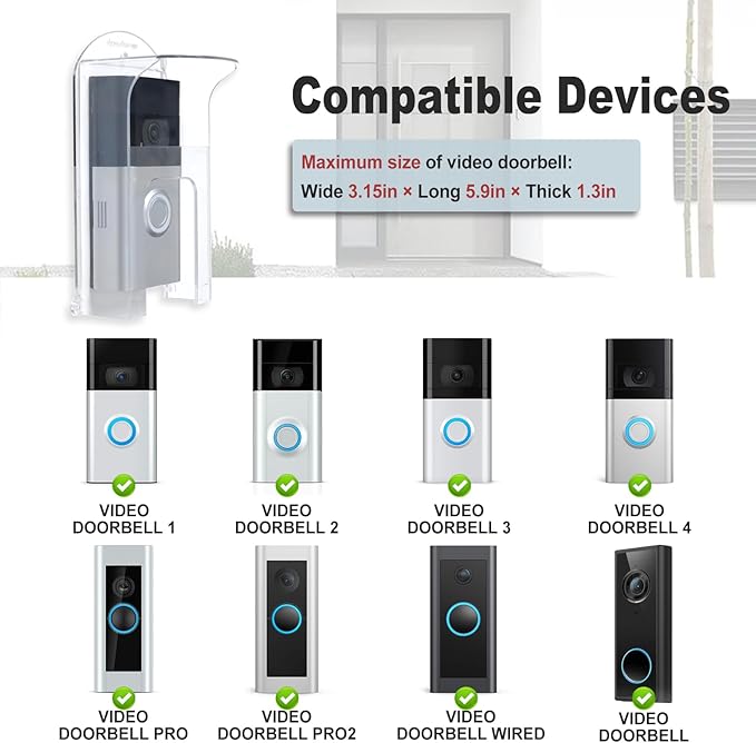 Transparent Plastic Doorbell Rain Cover , All Models Waterproof Protector Shield For Ring 1/2/3/4/2020/Pro/Pro 2/ Video Doorbells