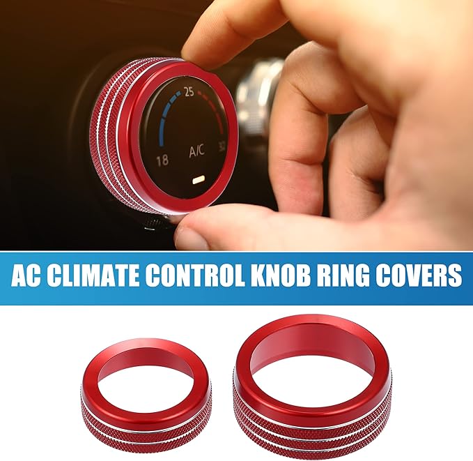 A ABSOPRO AC Knobs Decals AC Radio Switch Knob Cover for Dodge Durango 2014-2020 for Jeep Cherokee Grand Cherokee 2014-2021 Red (Set of 3)