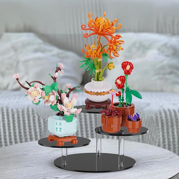 NiHome Black Acrylic Display Stand for LEGO Botanical Collection Sets, Multi-Tier Showcase Figurine Display Shelf Riser for Collectibles and Room Decor, Perfume Riser Holder, Tabletop Plant Stand,2PCS