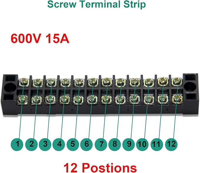 MILAPEAK Terminal Block and Strip - 5pcs 12 Positions 600V 15A Dual Row Screw Terminal Blocks with Cover + 10pcs 400V 15A 12 Positions Pre-Insulated Terminal Barrier Jumper Strips Black & Red