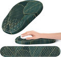 Hasinart Ergonomic Mouse Pad and Keyboard Wrist Rest with Massage Design, Space-Saving Mouse Pad Wrist Support, Memory Foam Wrist Rest with Non-Slip PU Base for Computer Desk, Green Leaves