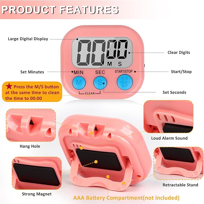 ZILLEEN Classroom Timer for Kids Teachers 2 Pack Digital Timers, Pink