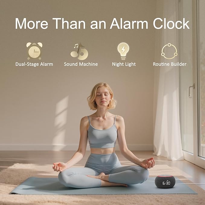 Hotmoon Alarm Clock with Sound Machine for Sleep, Luna Pro Dual-Stage Alarm, 507 Non Looping Sounds, Smart Night Light & Timer, Pink Green Brown White Noise Machine for Sleeping Adult Office Plug in