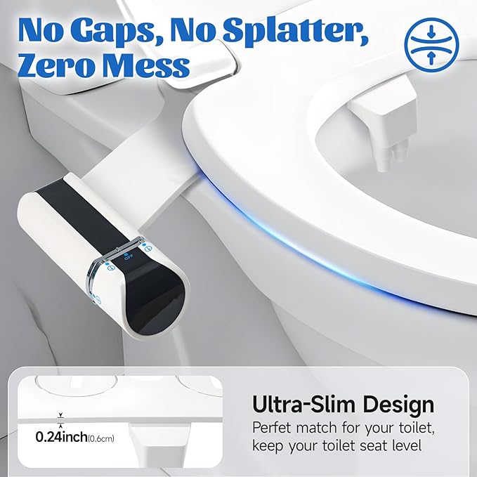 Bidet Attachment, Self-Cleaning Dual Retractable Nozzles Bidet,Ultra Slim Fresh Water Non-Electric Bidet Attachment for Toilet-Seat,Adjustable Cold Water Pressure for Hygienic Rear & Feminine.