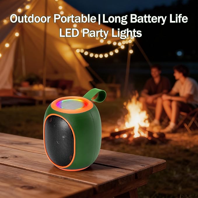 Portable Bluetooth Speaker – 8W HD audio quality, TWS stereo pairing, LED light show, compact and portable, suitable for outdoor use, can be used in cars, travel and parties, a cool teen gift(Green)