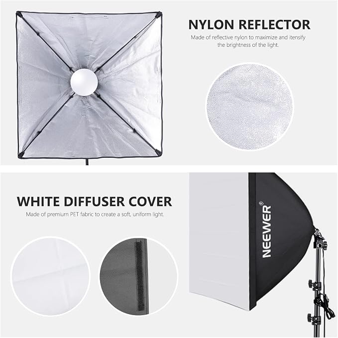 NEEWER 700W Equivalent Softbox Lighting Kit, 24x24 inches Softboxes - Image 4
