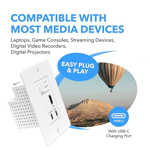 OREI 4K HDMI/USB-C Extender, Over Single Cat6/Cat7 Cable Wall Plate Transmitter 4K @ 60Hz UltraHD with HDR & IR Control - Up to 165 ft