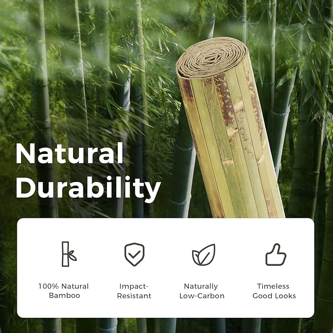 OUZUGIE 1 Pack 96x48 Inch Natural Bamboo Wall Panel – Green Burned Pole Wrap Paneling for Walls, Ceilings, Cabinets, Furniture – Ideal for Bedroom, Living Room & Office DIY Decor