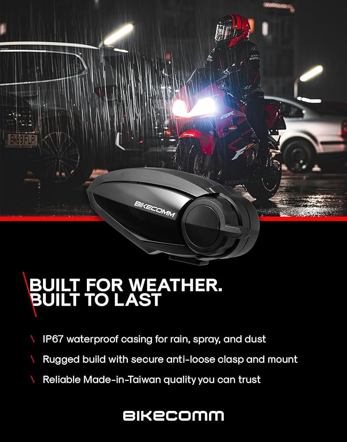 BIKECOMM BK-S2 Motorcycle Bluetooth Headset Intercom – 1200M Range Wireless Speakers - Helmet Communication System, IP67, Black