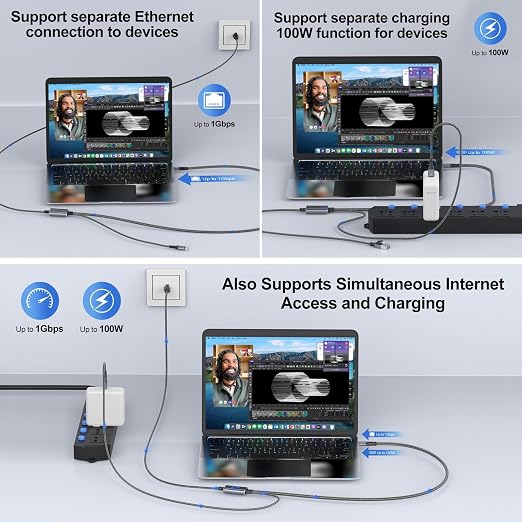 USB C to Ethernet Cable with Charging 10 Feet, USB-C Male 100W PD & Gigabit LAN - Image 4