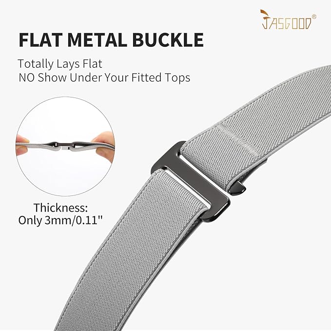 JASGOOD Women No Show Stretch Belt Elastic Web Strap Belt with Flat Buckle for Jeans Pants Dresses