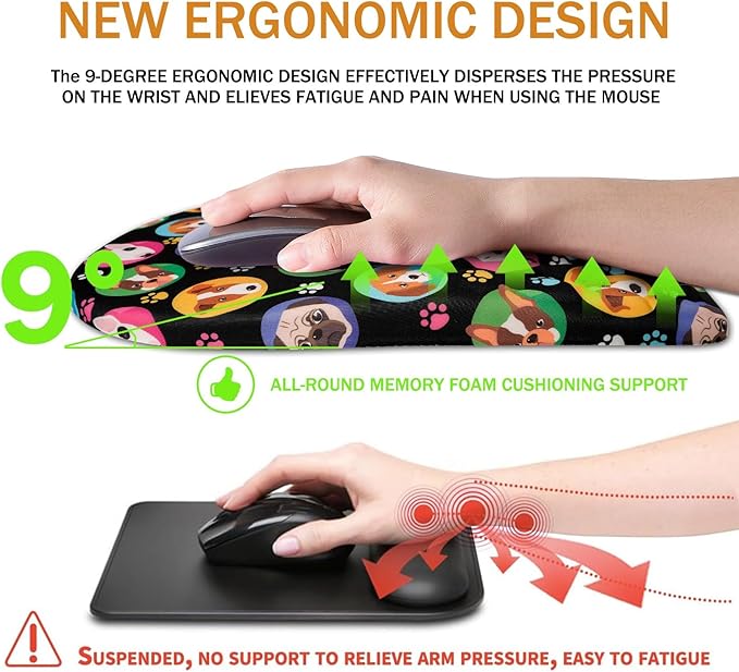 BOCHEERY Ergonomic Mouse Pad Wrist Support,Upgrade Mousepad with Massage Design,Non-Slip PU Base Desktop Mouse Pads for Pain Relief, Computer, Office & Home,12 x 8 in（F-Lovely Dogs）