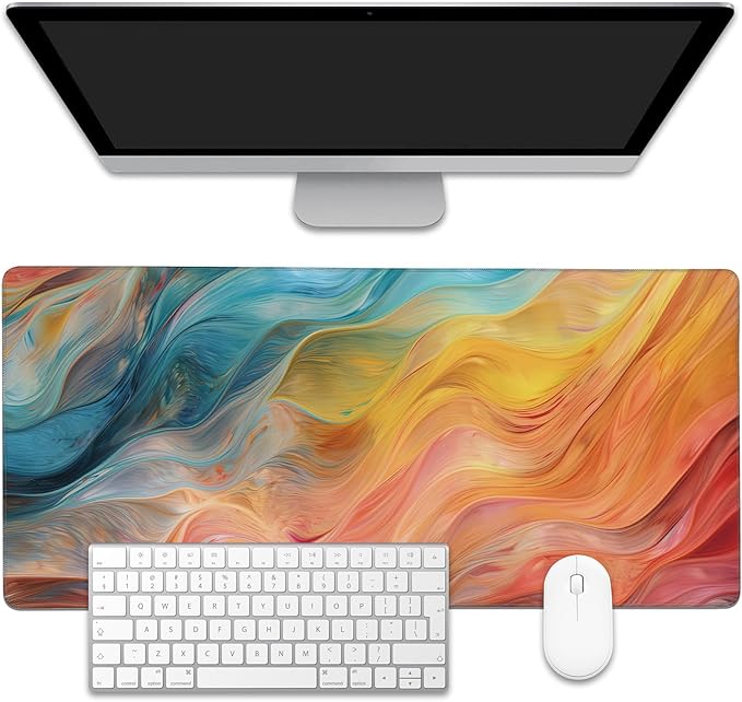 EOBKLAX Abstract Marble Desk Mat, Large Gaming Mouse Pad, Non-Slip Rubber Base Pad with Stitched Edges for Home Decor - 35.4" x 15.7"