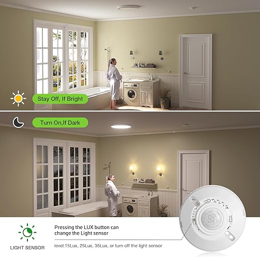 RAYZEEK Ceiling Sensor Light Switch,360 Degree Occupancy Sensor,10A,120V Hard-Wired Motion Sensor,High Sensitive Motion Sensor Detector Light Switch,Neutral Wire Required,Commercial/Industrial Grade