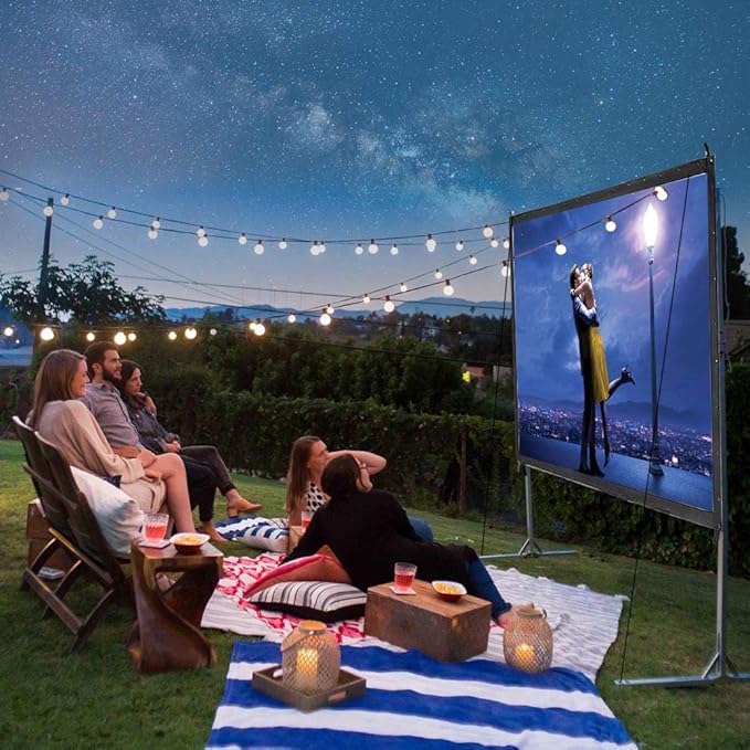 Instahibit 100" Outdoor Projector Screen and Stand Portable Movie Projection Fast Folding 16:9 4K HD Home Theater Camp Backyard Cinema with Carry Bag