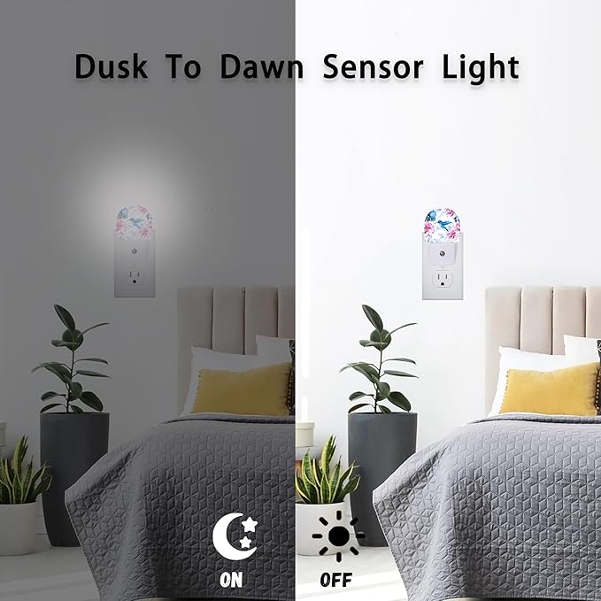 Axxitude Hummingbird Pink Flower Night Lights Plug into Wall for Girls Boys Room,Night Light LED Lamp Dusk to Dawn Sensor Round Lamp for Bedroom Bathroom Hallway Home Wall Decor Nightlight
