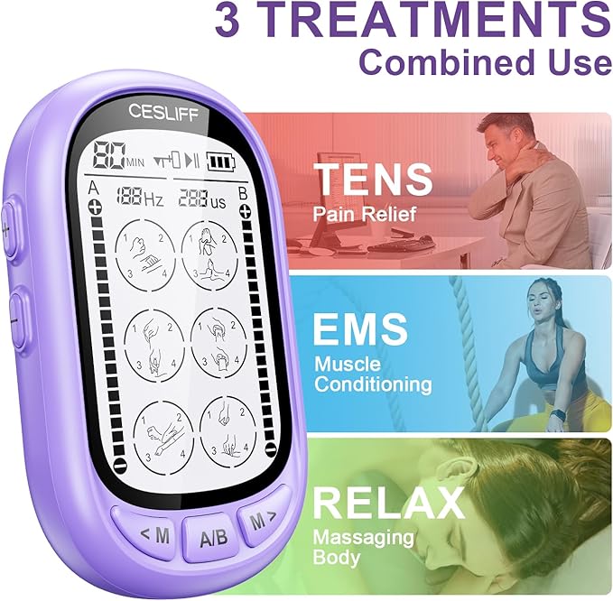 Dual Channel TENS EMS Unit TENS & PMS Unit (Model: YF1503) (Purple)