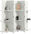 HOMCOM Room Divider, 5 Panel 67" Tall Wood Privacy Screen with 3 Display Shelves, and Folding Storage for Bedroom or Home Office, White