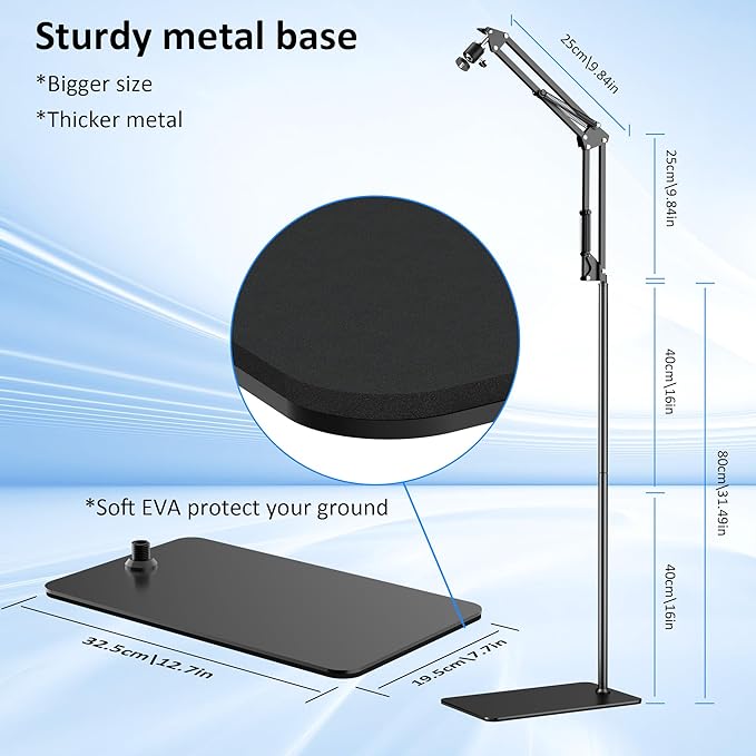 Floor Overhead Phone Tripod with Rechargeable Light for Cooking Videos, Move Around Phone Stand with Ring Light Content Creator Video Recording Selfie Photography TikTok Youtube Compatible with iPhone