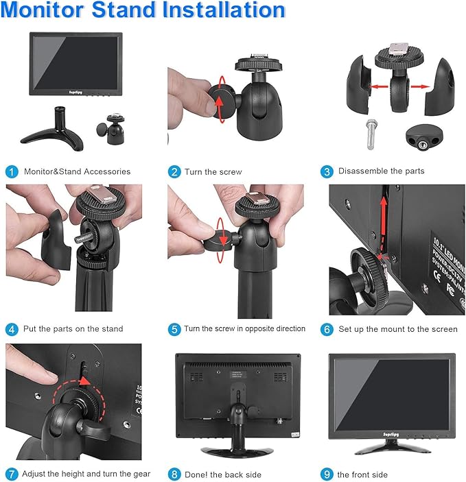 Suprlipy 10 inch FHD Small IPS Monitor LCD Display Screen 1920x1200 60Hz 16:10 with BNC VGA AV Input Built-in Lounspeakers for CCTV Security Camera DVR PC STB Game Console