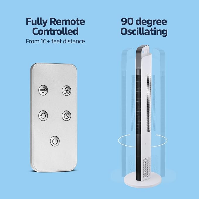 NEXAIR 42” Oscillating Tower Fan, 3 Speed Portable Fan Tower With Remote Control, Quiet Operating Floor Fan for Bedroom with 7.5 Hr Auto Off Timer, Modern Design Room Cooling Fan For Home & Office
