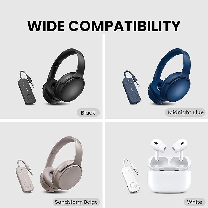 Avantree Relay - Premium Airplane Bluetooth Adapter with Advanced Qualcomm Chipset, 2 Headphones Support, 25hrs Play Time, aptX Adaptive & HD Audio Transmitter for Airpods, Bose & Travel Flight