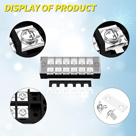 Joinfworld 35A Terminal Block 6 Position Screw Terminal Strip Dual Row with Cover & 6 Position Pre-Insulated Terminal Jumper Block - 2 Pack