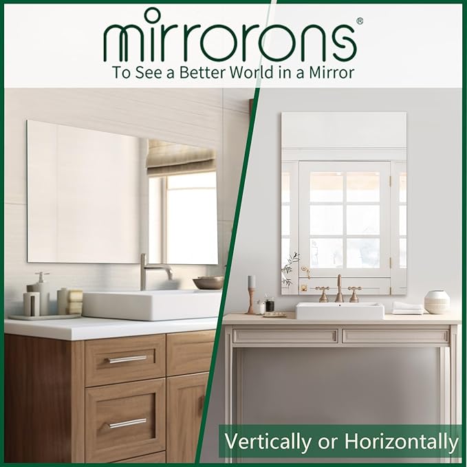 Mirrorons Frameless Mirror, Wall Mirror 48" x 30", Modern Bathroom Mirrors for Wall with Polished Edge, Hangs Horizontally or Vertically. Upgraded Shatterproof, Entryways, Bathroom, Gym.