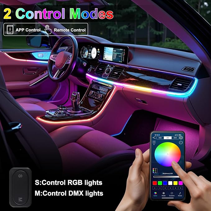 Dreamcolor Acrylic Interior Car LED Strip Lights, 10 in 1 Ambient Lighting Kit - Image 3
