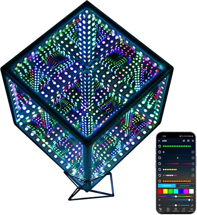 Heepulor Infinity Hyper Cube LED Table Lamp, Color-Changing Music-Sync APP-Controlled Ambient Light for Gaming, Party, Home (6 Inchs)