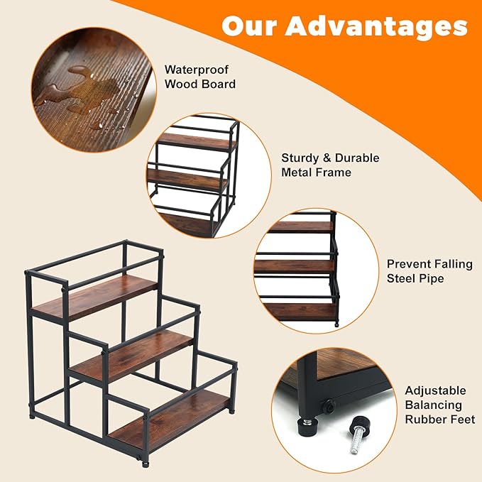STAEVER Coffee Syrup Rack - 3-Tier 12 Syrup Bottles Holder - Liquor Bottle Display Shelf - Kitchen Cabinet Organizer for Jars, Condiments - Wooden Countertop Organizer for Seasonings, Tea, or Coffee