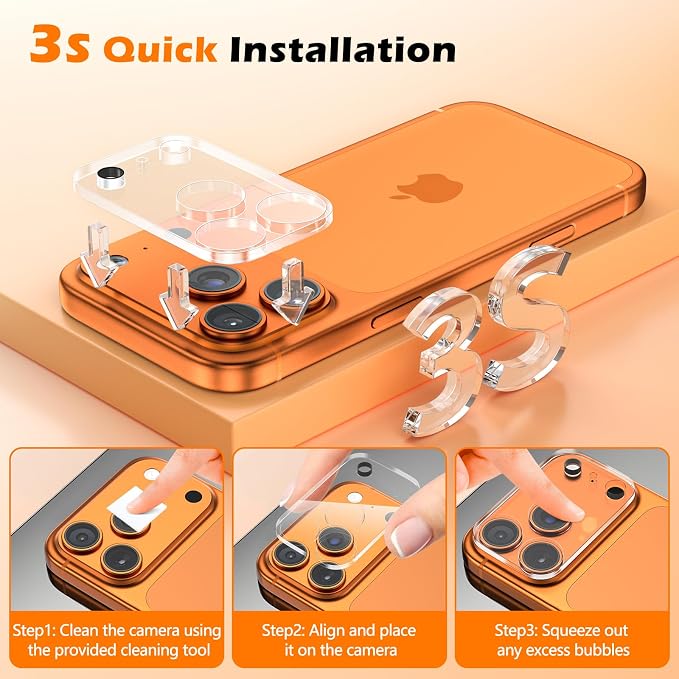 imluckies 3 Pack for iPhone 17 Pro 6.3" Camera Lens Protector, HD Clear - Image 5