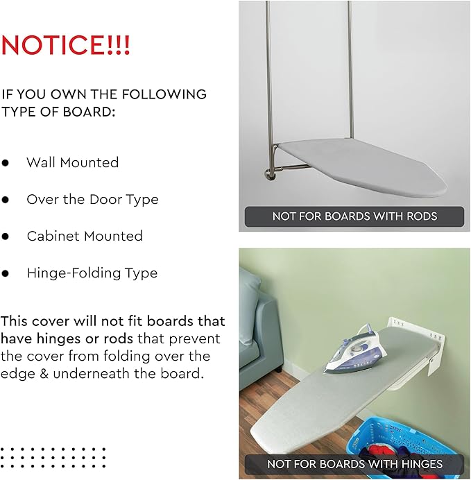 Encasa XO Ironing Board Cover and Pad 42"x14" - 4mm Felt Medium Iron Board Cover with Padding - Heat Resistant, Stain-Safe Dye, Non Slip Elastic Bungee Cord Tightening Iron Table Cover Light Grey