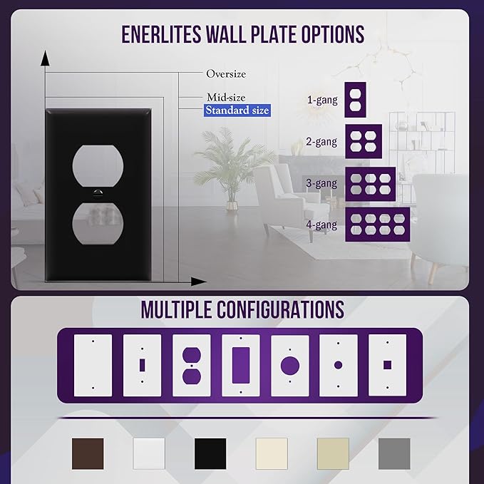 ENERLITES Duplex Receptacle Outlet Wall Plate, Size 1-Gang 4.50" x 2.76", Unbreakable Polycarbonate Thermoplastic, UL Listed, 8821-BK-5PCS, Black (5 Pack)