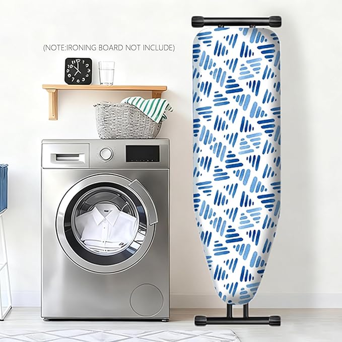Bumkimue Ironing Board Cover and Pad, Standard Size 15x54 Inches, Blue Floral Pattern, Heavy Duty Padded, Elastic Edge, Scorch Resistant (Blue Print on White Background)