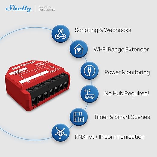 Shelly 1PM Gen3 | WiFi Smart Relay Switch with Power Metering, 1-Channel 16A | Home Automation | Compatible with Alexa & Google Home | iOS Android App | No Hub | Wireless Lighting Control