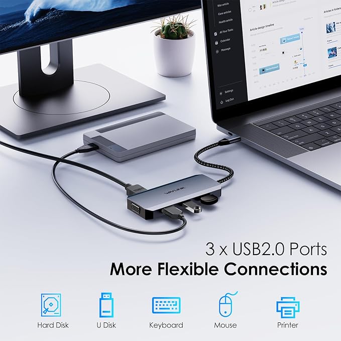 USB C Docking Station Dual DP Monitor, Displayport Docking Station with Dual DP, HDMI, VGA, USB2.0 Ports for Lenovo HP Dell, Windows System Computer (Gray)