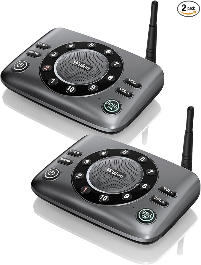 Hands-Free Intercoms Wireless for Home Business, Wuloo Upgrade Two Way Audio Intercom System for Elderly, Full Duplex Room to Room Intercom with 5280 ft Range Clear Sound Anti-Interference, Pack of 2